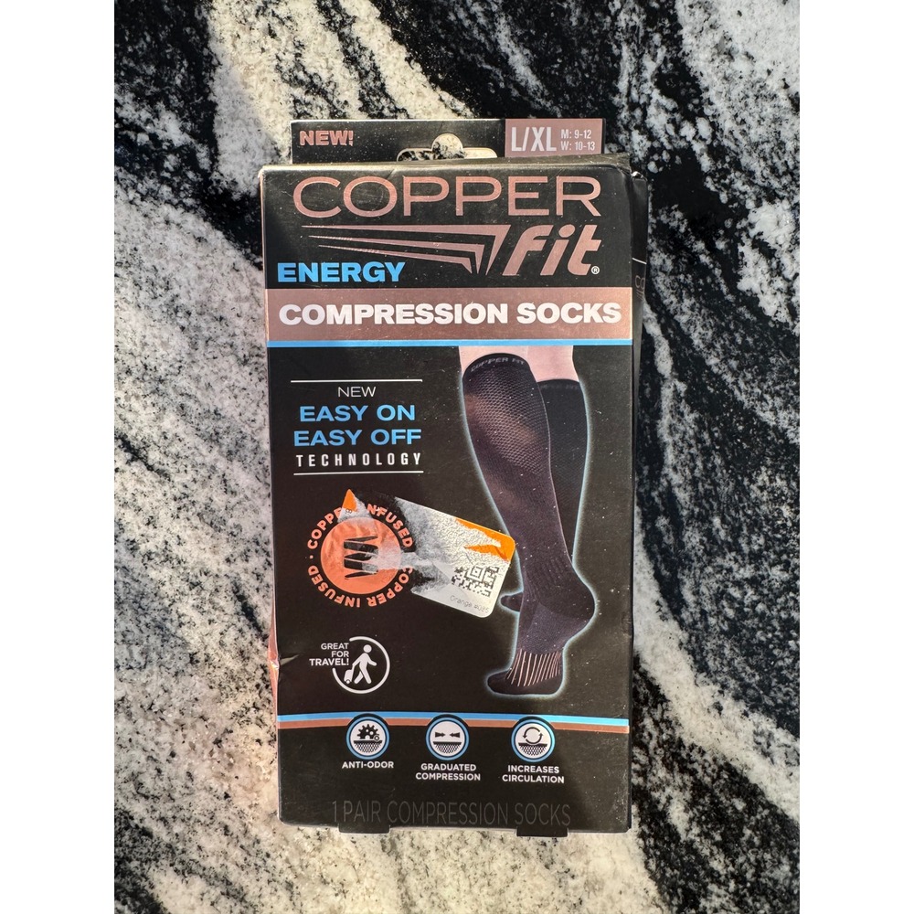 Copper Fit Energy‎ Compression Socks L XL Black Graduated Compression Anti Odor